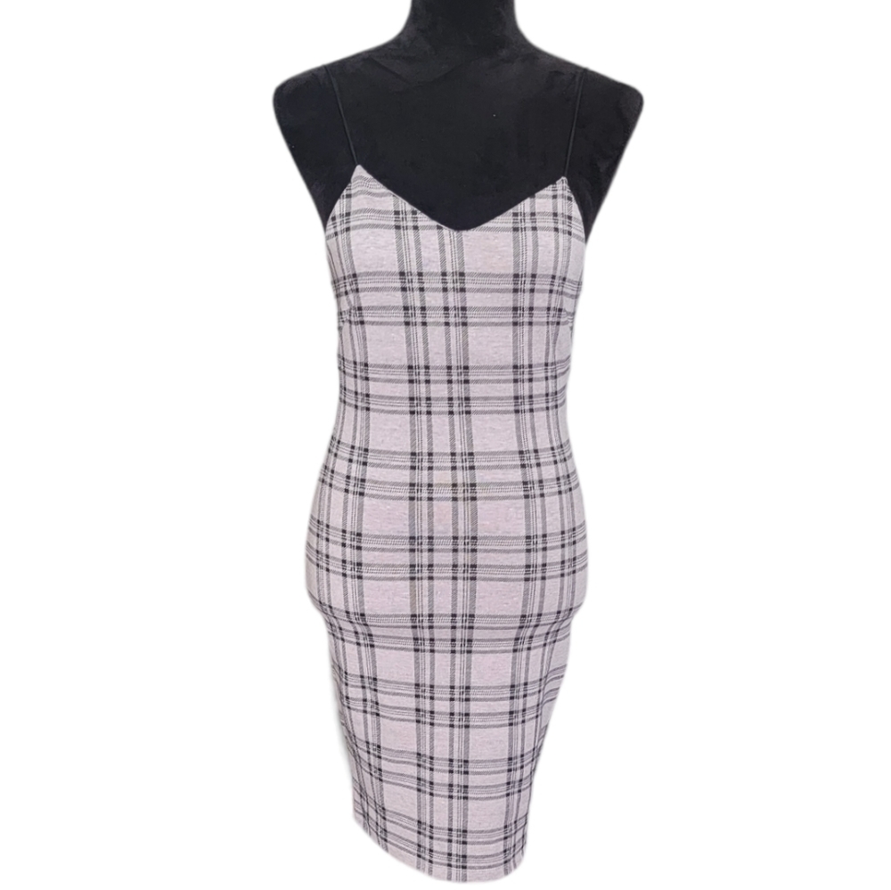 Popular21 Gray Plaid Bodycon Dress Size Medium